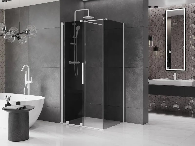 Mexen Velar, sprchový kút s posuvnými dverami 120 x 70 cm, 8mm šedé sklo, biela matná, 871-120-070-41-20