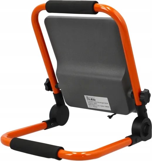 Nabíjateľný LED reflektor so stojanom, 50 W, 3,2 V, 4500 K, 5000 mAh, IP65, oranžový