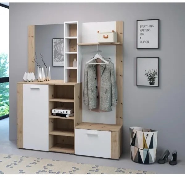 Predsieňová stena s zrkadlom KEVIN hnedá/biela