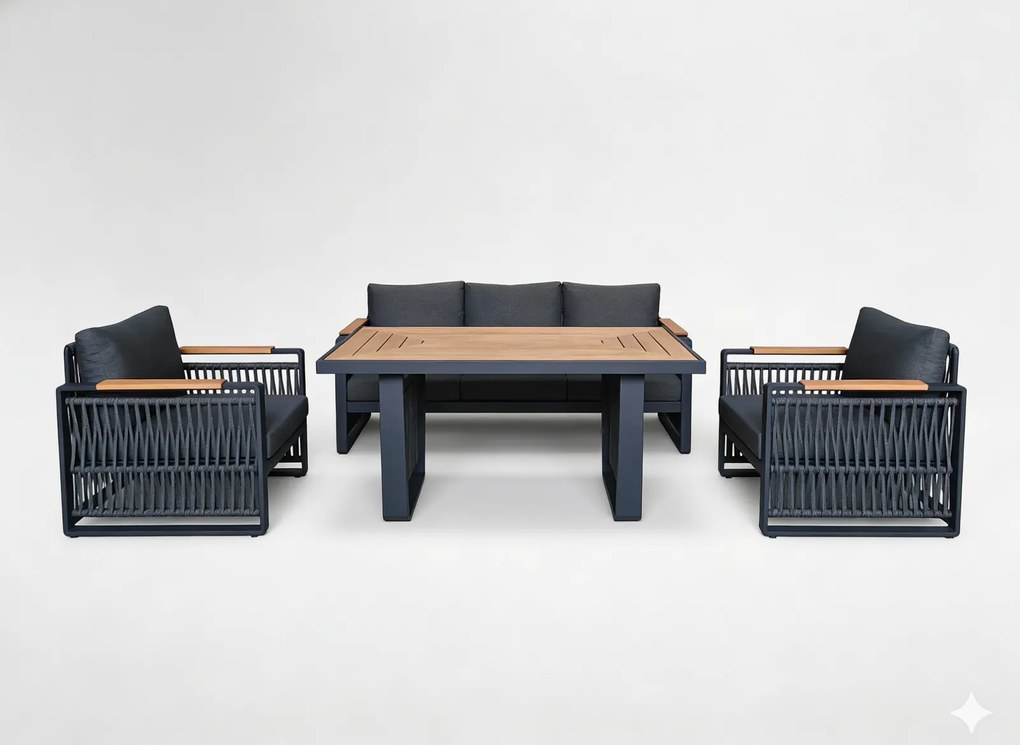 Garden Line SKOPJE HLINÍKOVÁ SÚPRAVA NÁBYTKU (SOFA + 2 KRESLÁ + STÔL) ŠEDÁ + ŠEDÉ VANKÚŠE *8109