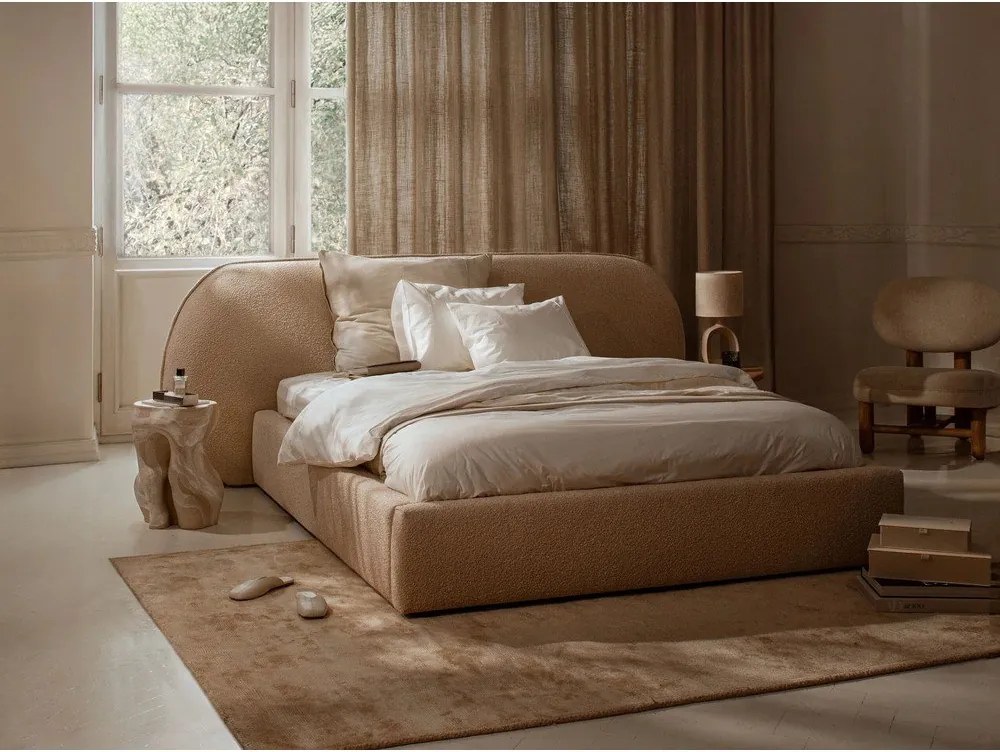 Tmavosivá čalúnená dvojlôžková posteľ s úložným priestorom s roštom 200x200 cm Ovalo – Micadoni