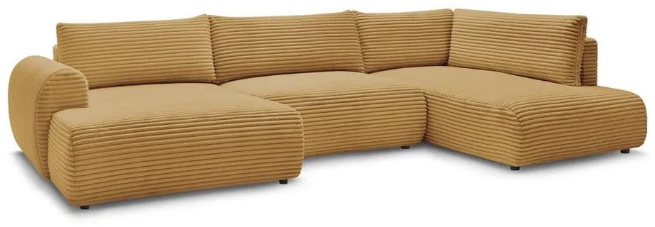 Menčestrová rozkladacia/s úložným priestorom rohová pohovka v horčicovej farbe (pravý roh/do tvaru "U") Lucien – Bobochic Paris