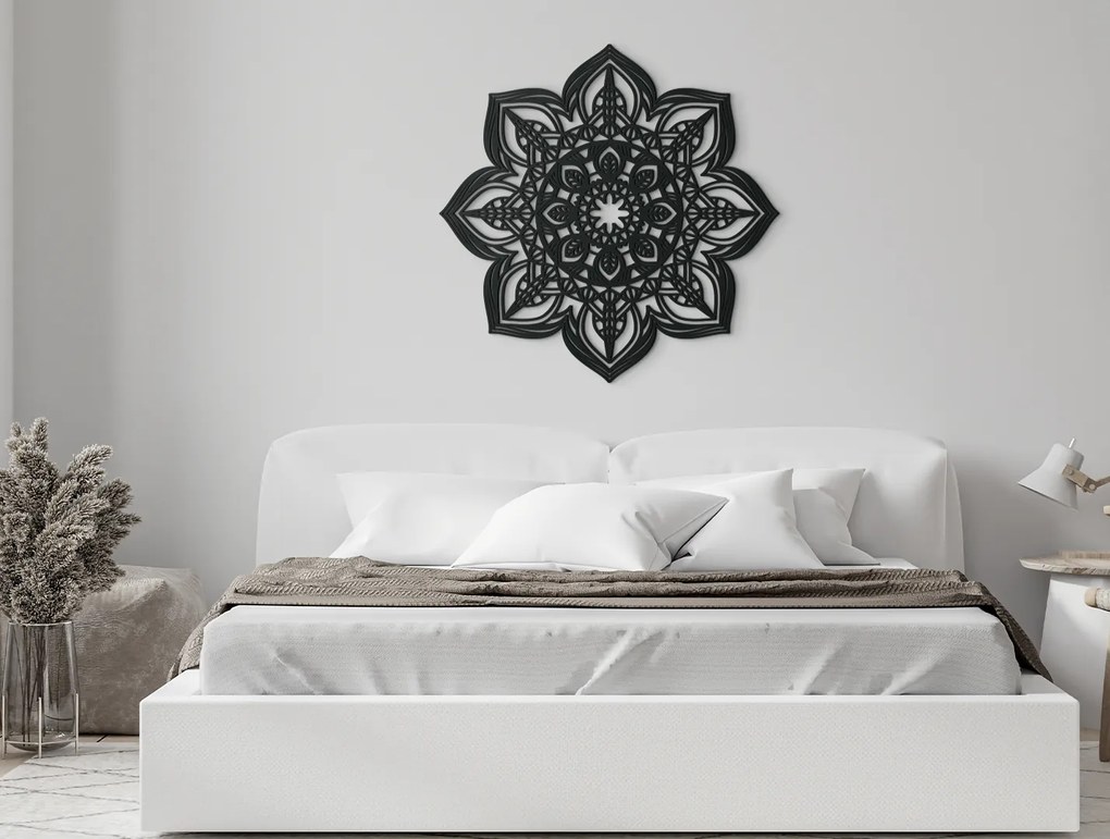 drevko Mandala z dreva na stenu Kvet Rozmer obrazu: 44,5 x 44,5 cm, Farba dekorácie: Čierna