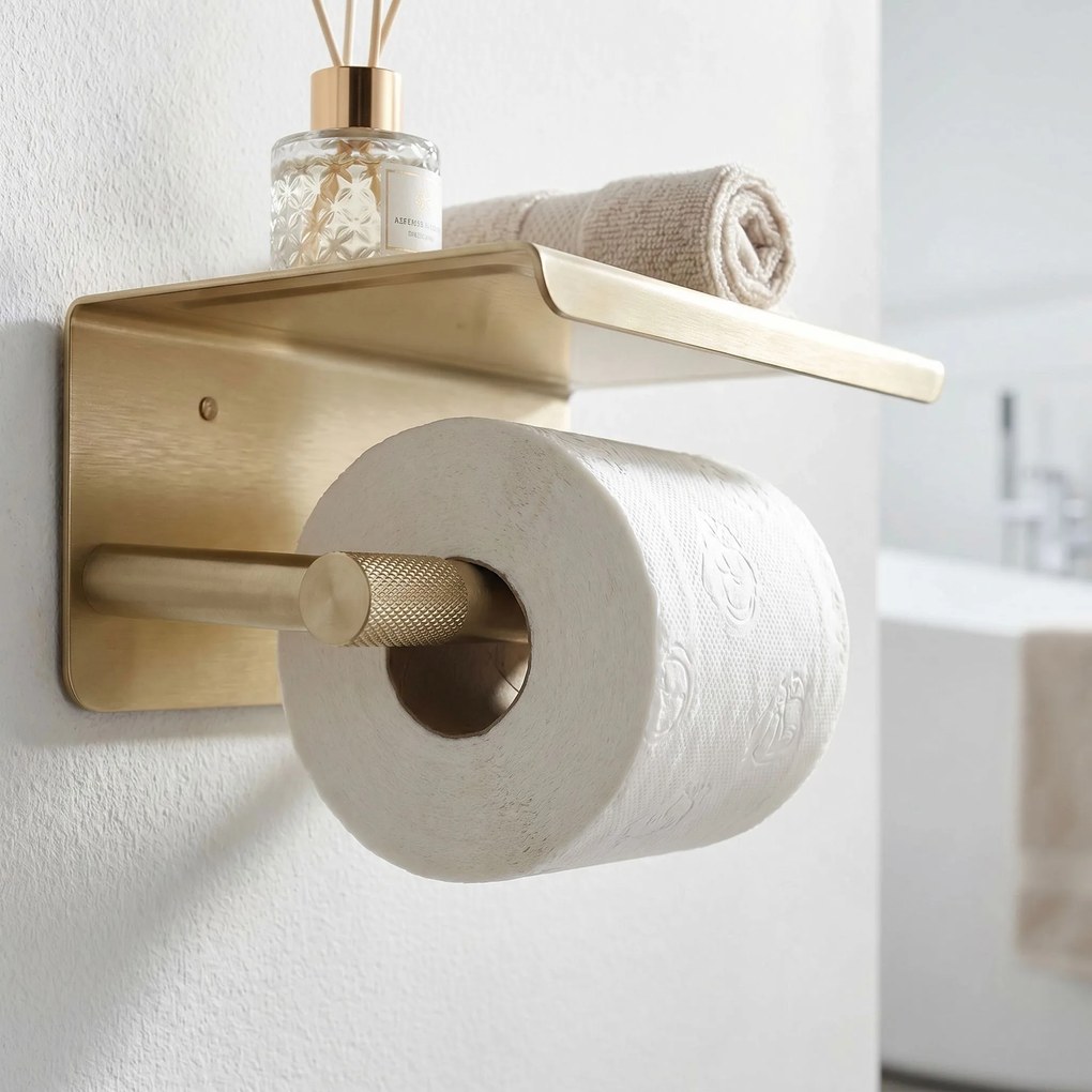Rea Modern, držiak na toaletný papier s poličkou, brúsené zlato, REA-89052