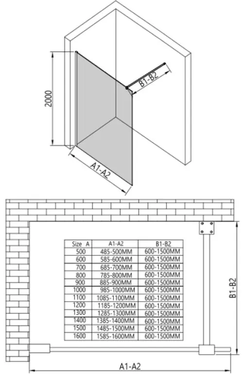 Erga Paris, sprchová zástena Walk-In 80x200 cm, 8mm sklo námraza, čierny profil, ERG-V02-PARIS-080x200-FR-BK