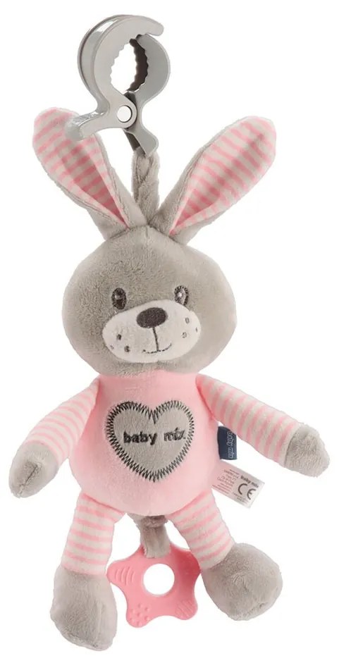 Edukačná hrajúca plyšová hračka s klipom Baby Mix králik rúžový