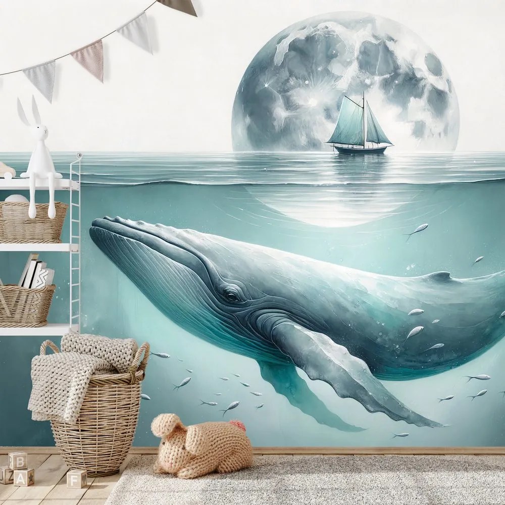 Tapeta veľryba pod mesačným svitom