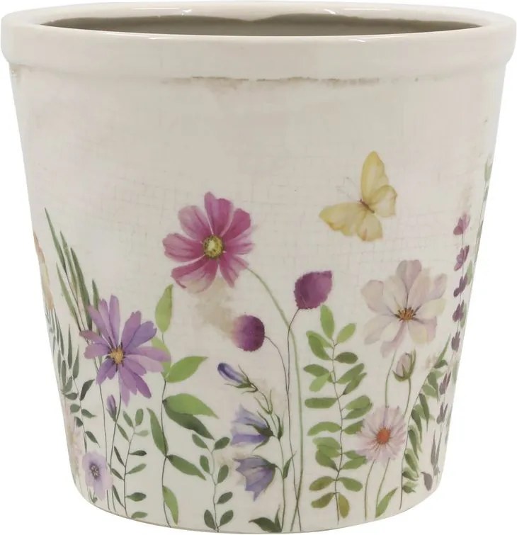 Béžový antik keramický obal kvetináč s kvetmi Avignon S - Ø 11*10 cm