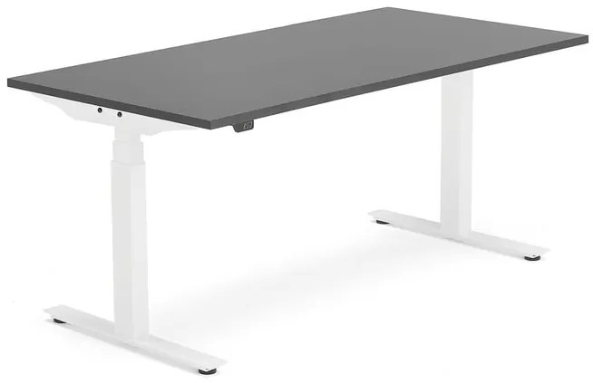 Výškovo nastaviteľný stôl MODULUS, T-rám, 1600x800 mm, čierna/biela