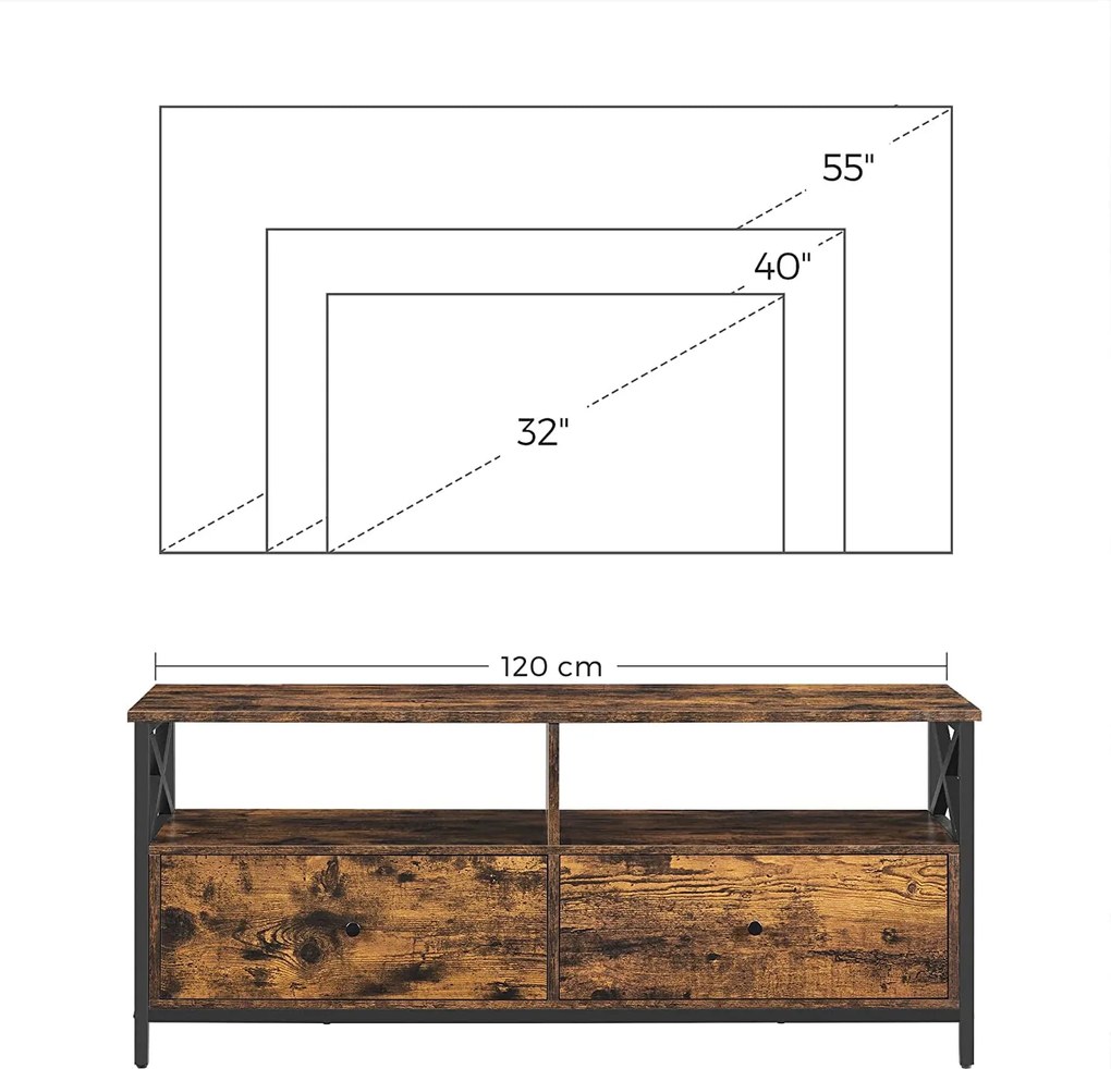 TV skrinka s 2 zásuvkami, TV stolík pre televízory do 55", rustikálna hnedá