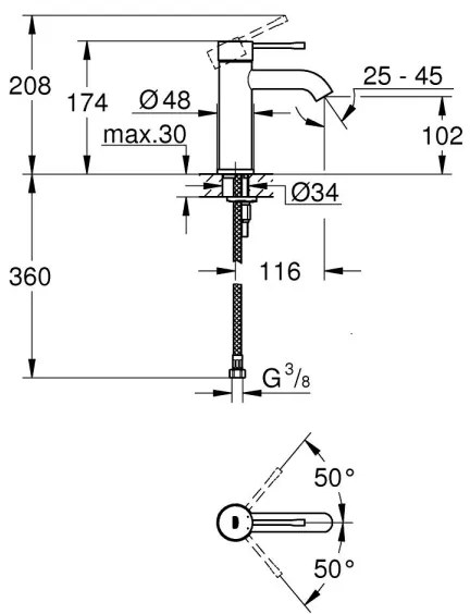 GROHE 23590001 - Umývadlová batéria ESSENCE, veľkosť S, lesklý chróm