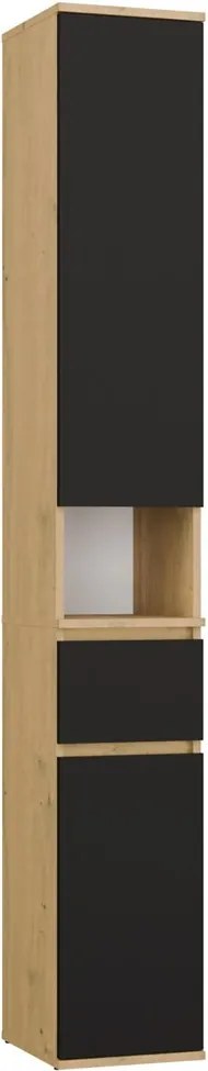 Vysoká koupelnová skříňka Lior 30 cm černá/dub Artisan
