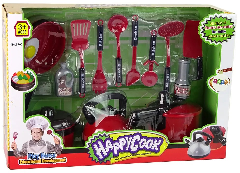 LEAN TOYS Sada kuchynských hrncov a doplnkov - červená