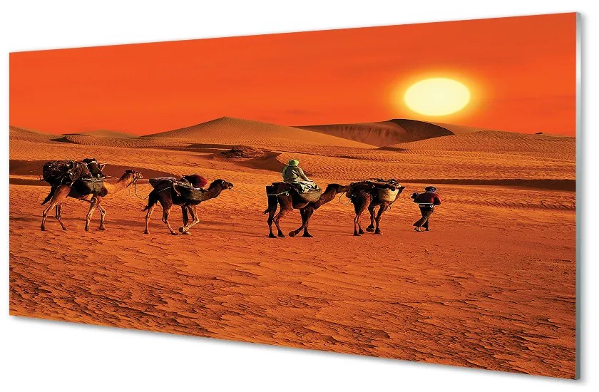 Nástenný panel  Ťavy ľudí púštne slnko neba 125x50 cm