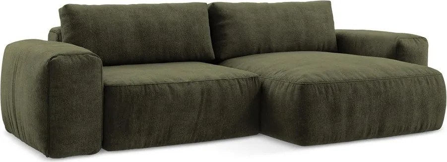 Zelená ženilková rozkladacia rohová pohovka (pravý roh/s leňoškou) Kuki – Makamii