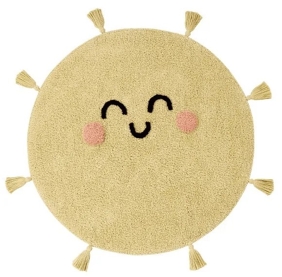 Žltý prateľný ručne tkaný bavlnený detský koberec ø100 cm You're My Sunshine – Lorena Canals