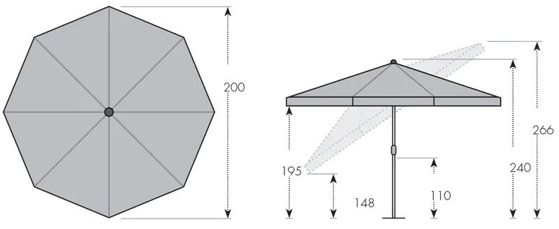 Doppler NASSAU 2 m – naklápací slnečník, 100 % polyester