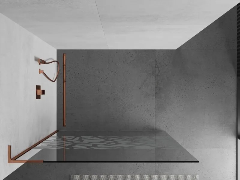 Mexen Kioto L, sprchová zástena Walk-In 110 x 200 cm, 8mm číre sklo biely vzor, ružové zlato profil, 800-110-103-60-85
