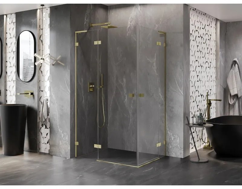 Mexen Lunar, L Duo výklopný sprchový kút 100 x 90 cm, 8mm číre sklo, zlatý matný profil, 834L-100L-090P-55-00