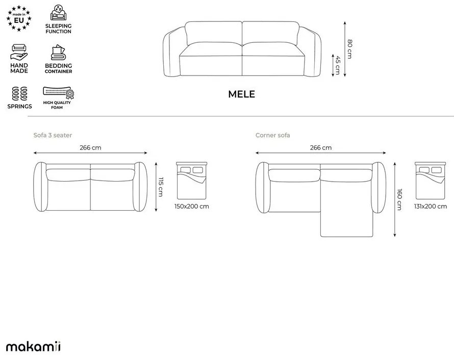 Sivá ženilková rozkladacia/s úložným priestorom rohová pohovka (pravý roh/s leňoškou) Mele – Makamii