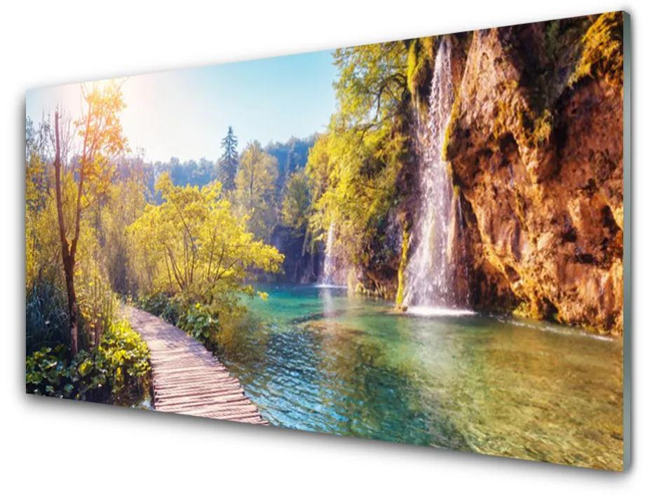 Skleneny obraz Jazero príroda vodopád 120x60cm