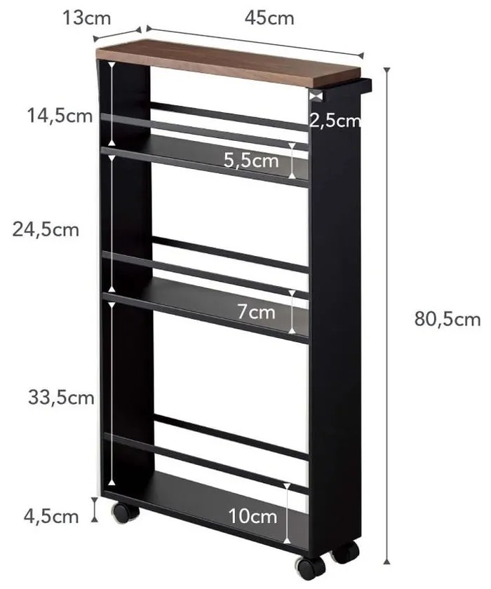 Čierna pojazdná polica YAMAZAKI Tower Slim