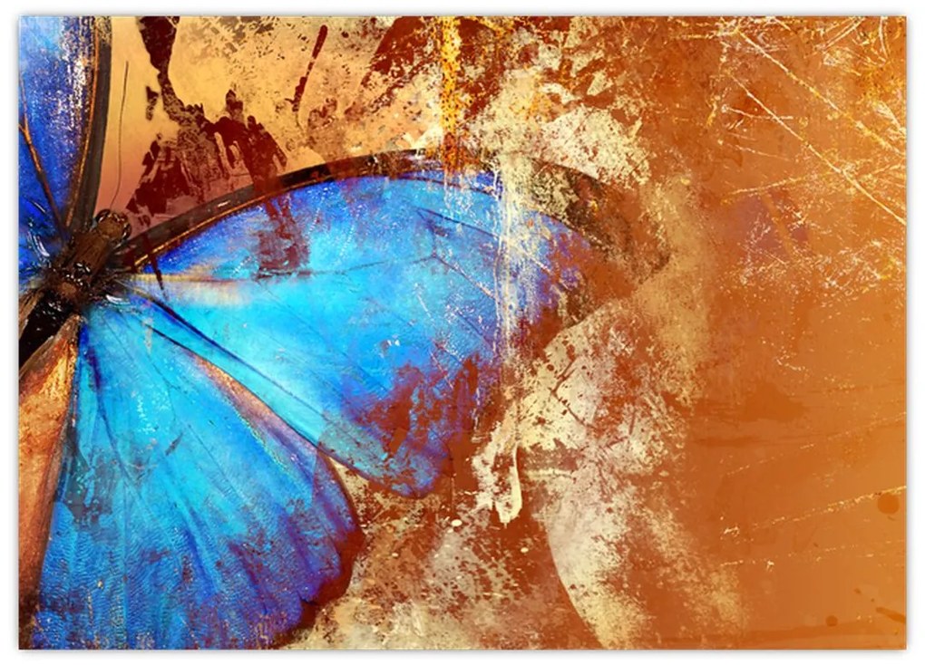 Sklenený obraz - Modrý motýľ (70x50 cm)