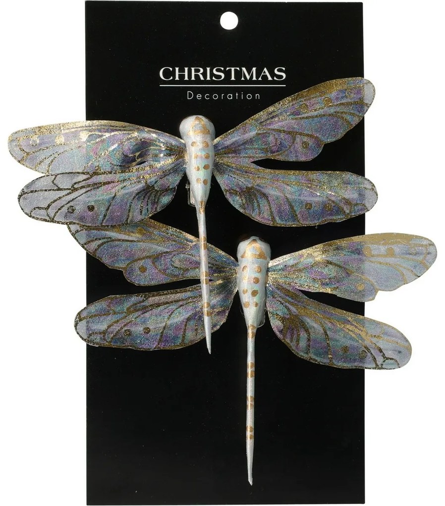 Súprava vianočných ozdôb Vážka fialová, 13,5 cm, 2 ks