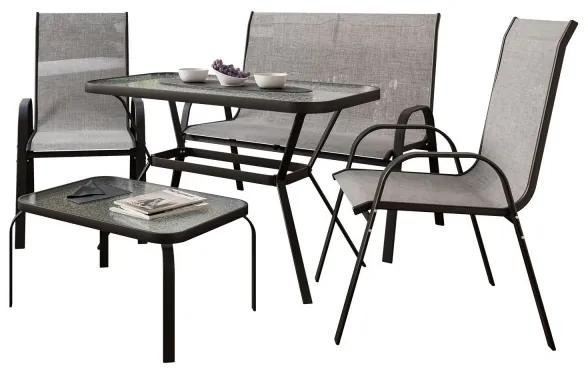 Záhradný nábytok Brenda 2 stoličky + lavice + stôl čierna, šeda