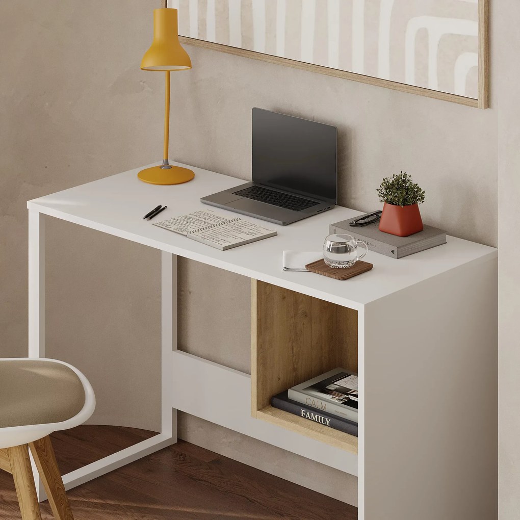 Písací stôl Houseland Indy M4 biely/dub safírový