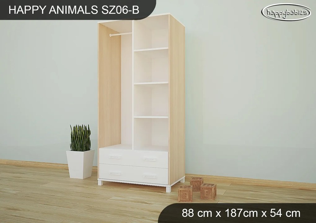 Detská skriňa ZVIERACIE KAMARÁDI - TYP 6B - svetlá hruška