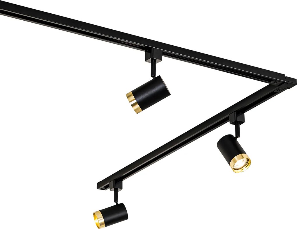 Inteligentný koľajnicový systém s 5 bodovými svetlami čierna zlatá 1-fázový vrátane 5 Wifi GU10 50mm - Iconic Jeana