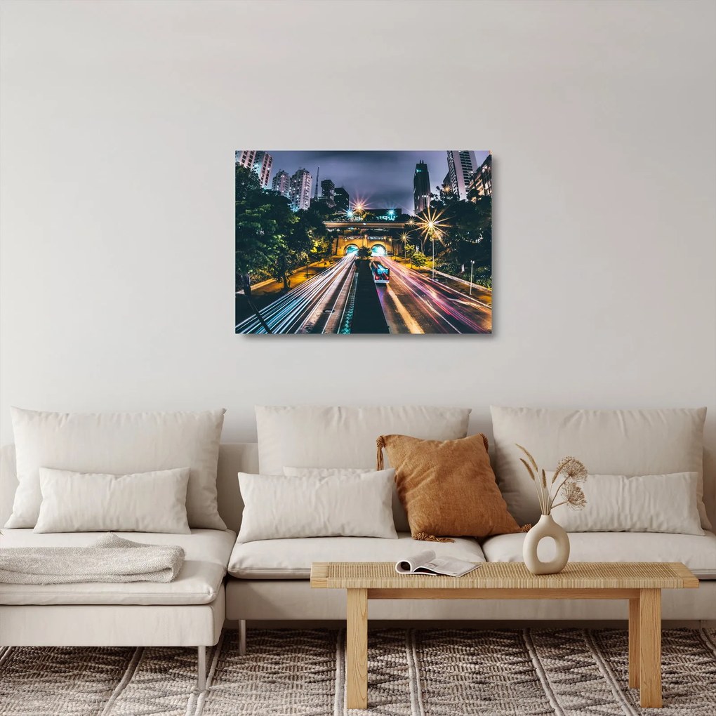 Sklenený obraz nočného mesta (70x50 cm)