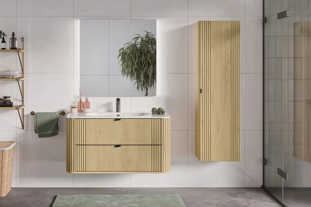 Kúpeľňová zostava Ovalia so skrinkami a zápustným umývadlom 100 cm dub Cremona