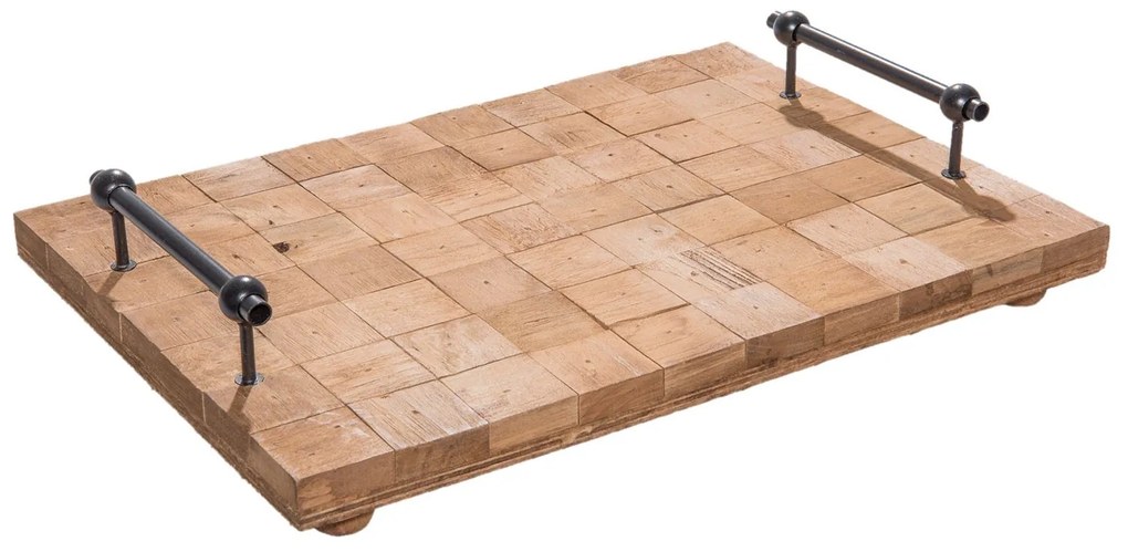 Drevený podnos s kovovými rukojet'mi - 40 * 28 * 8 cm