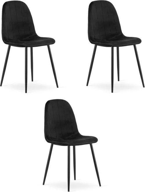 Set troch jedálenských stoličiek PADVA zamatové čierne / čierne nohy (3 ks)