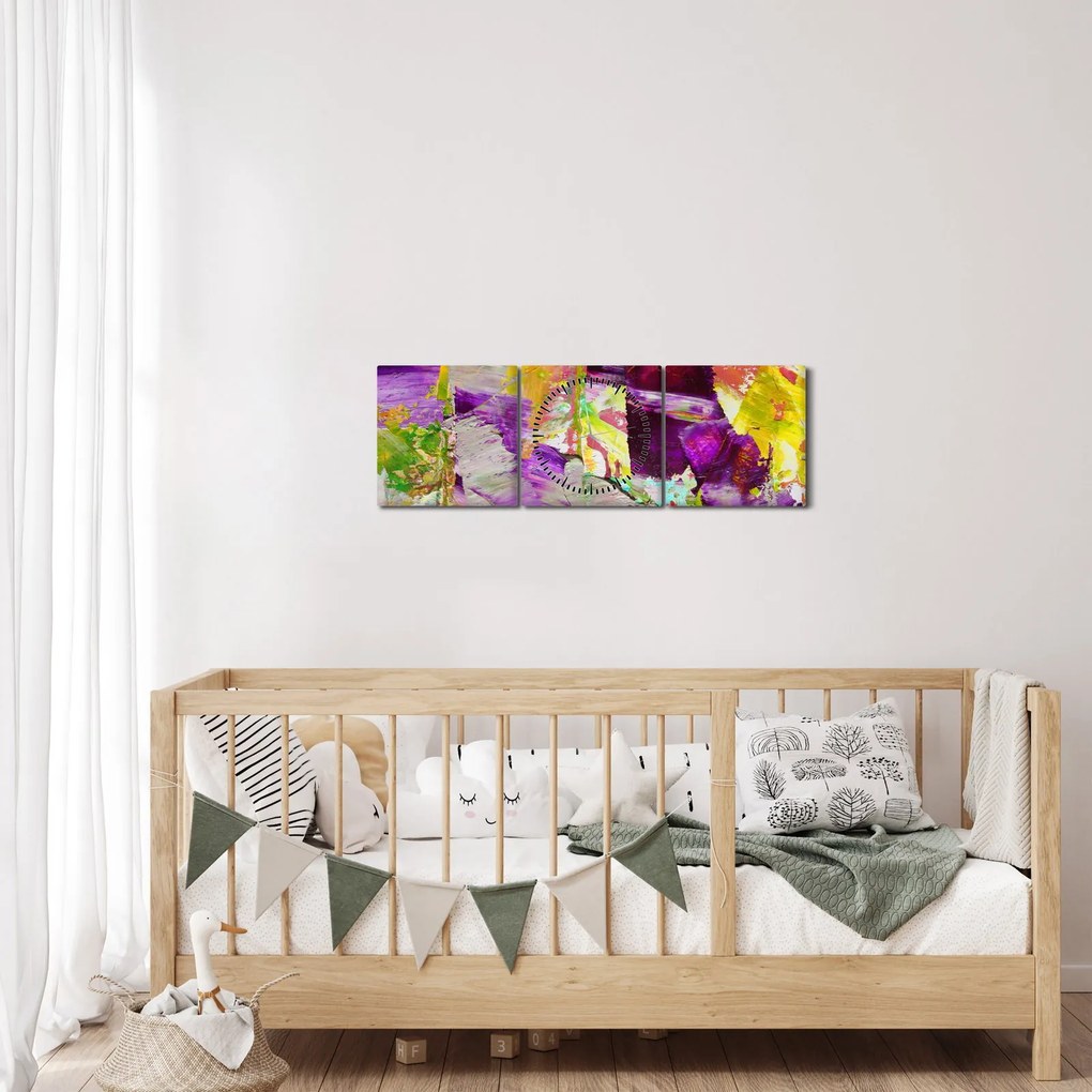 Obraz abstrakcie - maľba (s hodinami) (90x30 cm)