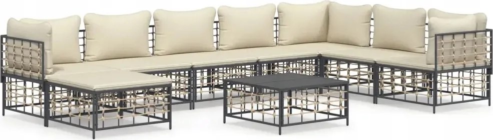vidaXL 9-dielna sedacia súprava do záhrady s vankúšmi, antracitová