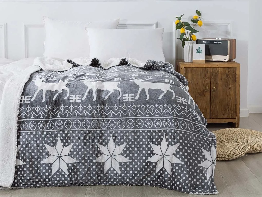 XPOSE® Mikroplyšová deka VIANOCE s baránkom - sivá 140x200 cm