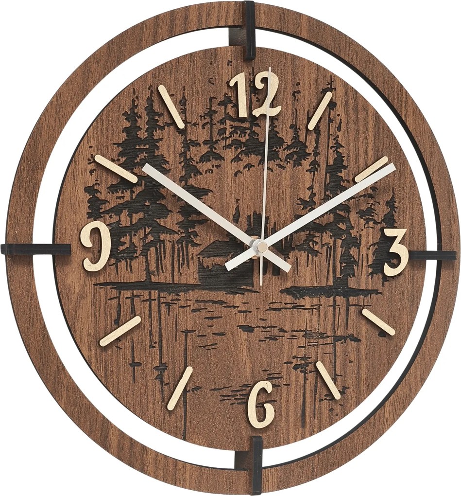 Drevené hodiny na stenu les 30 až 50 cm | NILSE: HDF - Javor 30 cm 4804-115436 HDF0702-ruky-silver
