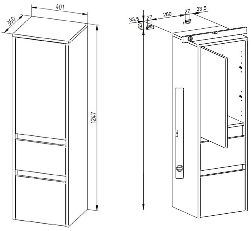 Mereo, Mereo Opto kúpeľňová skrinka vysoká 125 cm, pravé otváranie, Multidecor, Šedá antracit, MER-CN995PSEAN