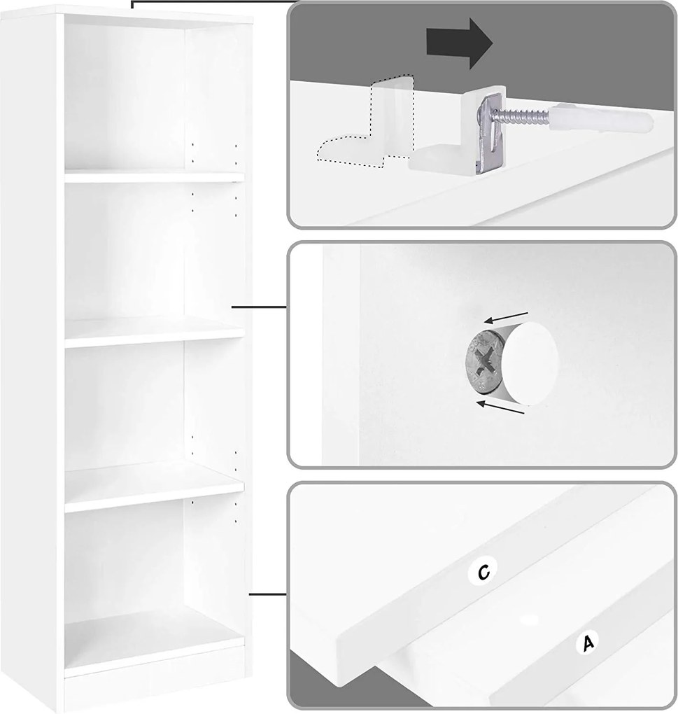 SONGMICS Knihovna LBC104W, biela