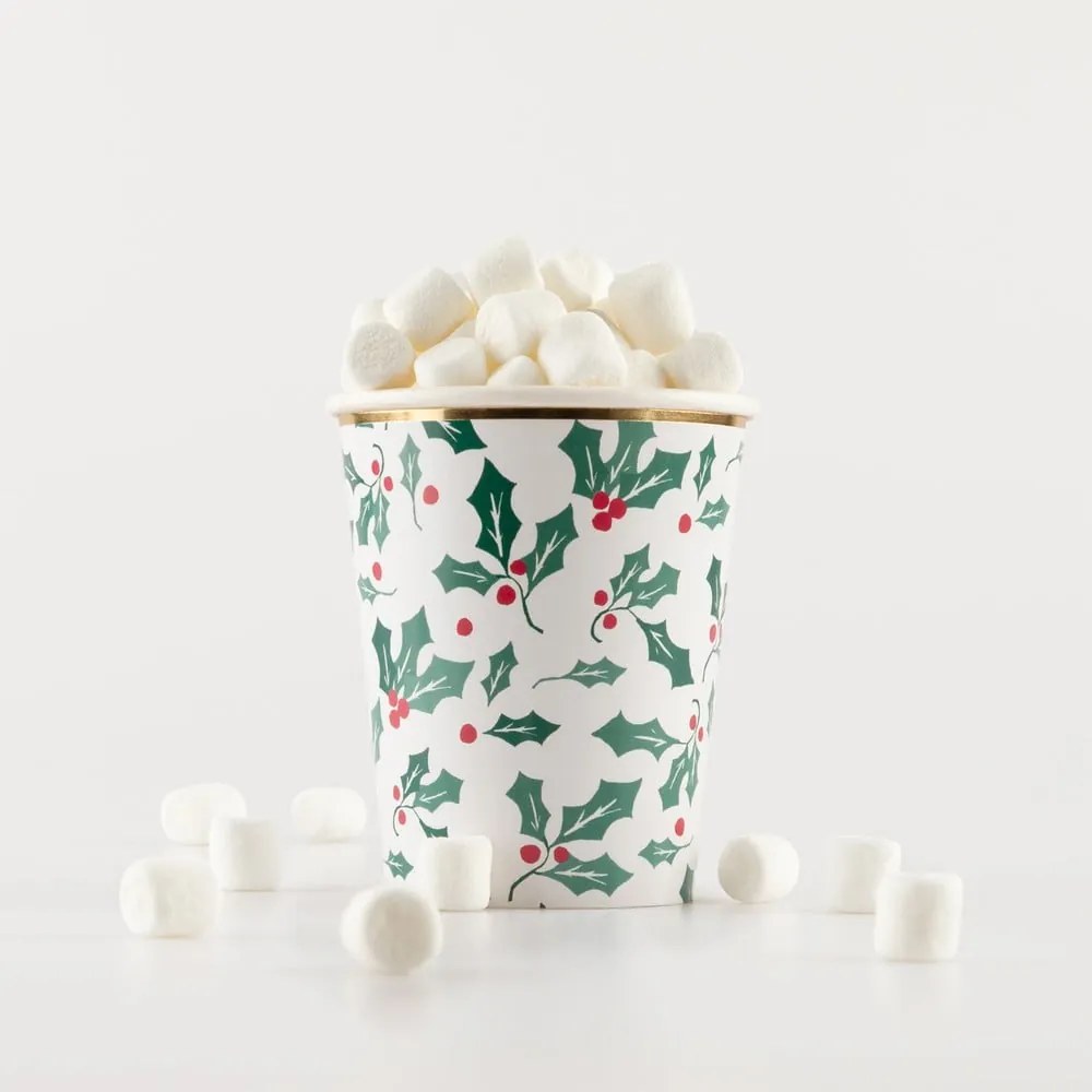 Papierové jednorazové tégliky v súprave 8 ks Holly Pattern – Meri Meri