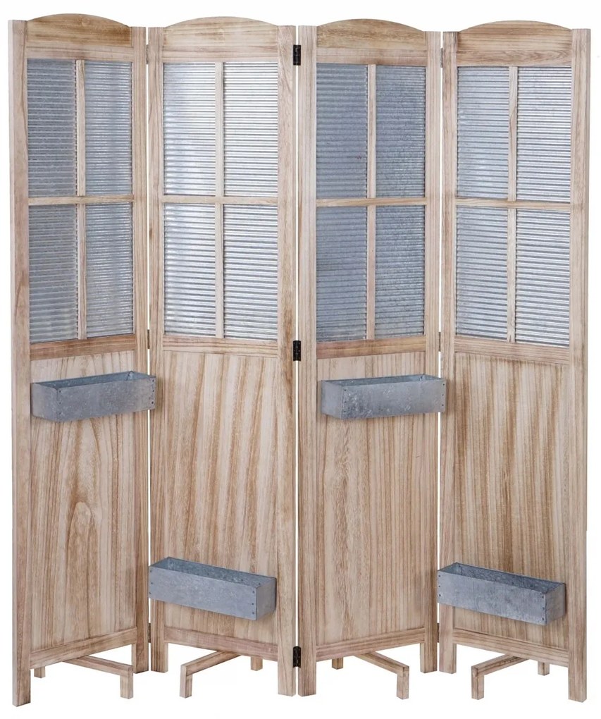 Paraván D26 s kvetináčmi drevo / plech - 170 x 161 cm - Hnedá