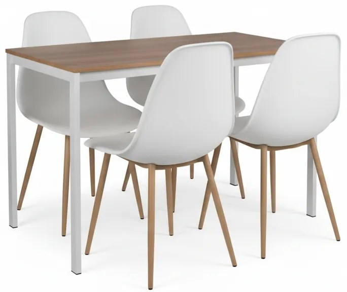 Jedálenská súprava 1 + 4, stôl RAMOD biela/dekor dub + stoličky OSAKA biela