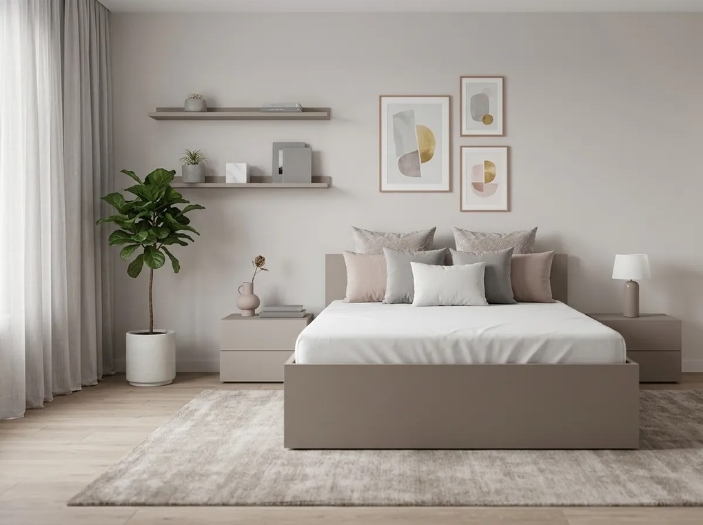 Posteľ SOFIA 140 x 200 cm, kašmírovo béžová Rošt: S lamelovým roštom, Matrac: Matrac COCO MAXI 20 cm