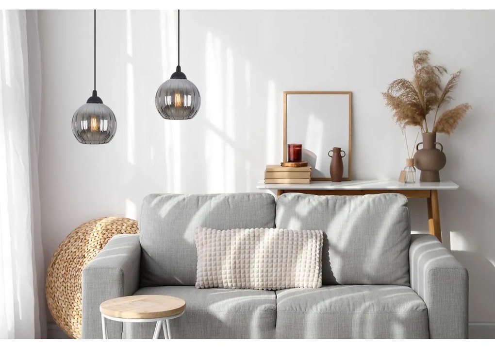 Závesné svietidlo Costa, 1x grafitové sklenené tienidlo, b