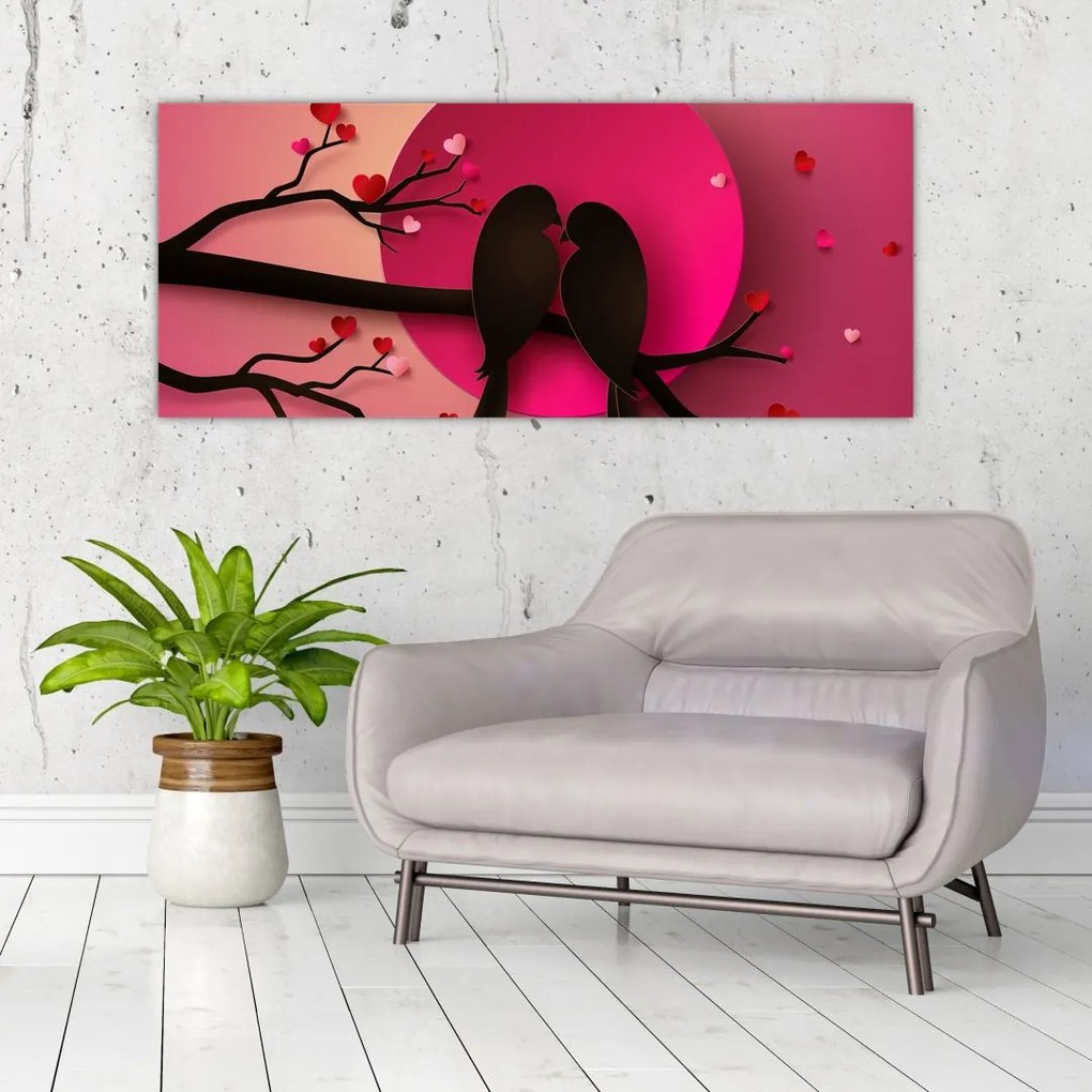Obraz - Zamilované vtáčiky (120x50 cm)