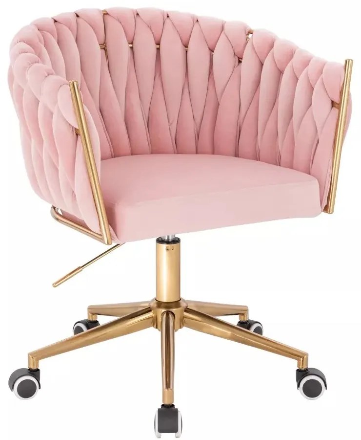 LuxuryForm DESIGN Stolička NORDEN VELUR na zlatej podstave s kolieskami - ružová