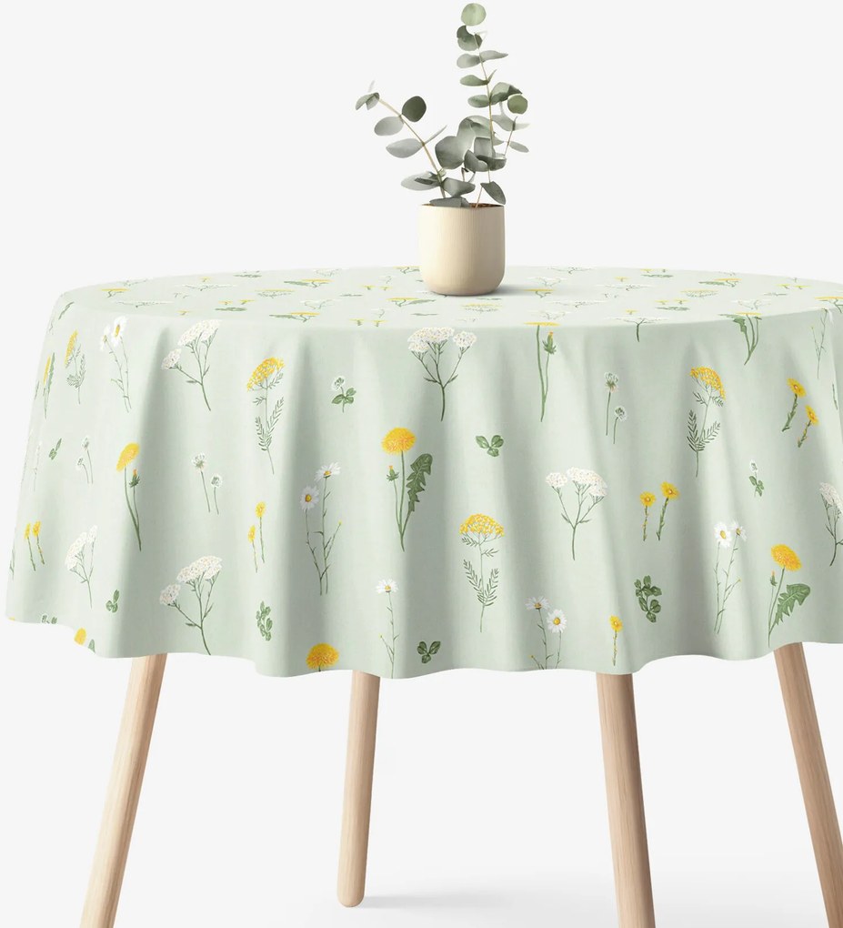 Goldea okrúhly obrus 100% bavlnené plátno - lúka na zelenej režnej Ø 150 cm